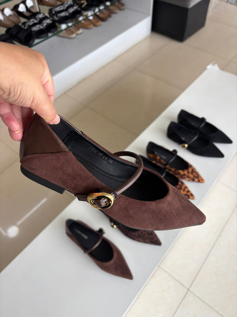 Pointy Toe Ballet Flat with Buckle Straps